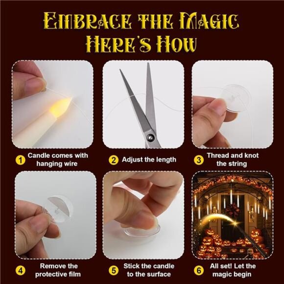 Halloween Decorations - Floating Candles with Wand - 20 Pcs Magic Hanging - Picture 6 of 7